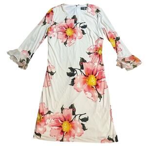 KARL LAGERFELD Floral Jersey Knit Shift Dress 3/4 Sleeves | Size 16